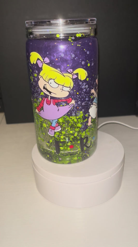 16oz Premade dual lava snowglobe tumbler